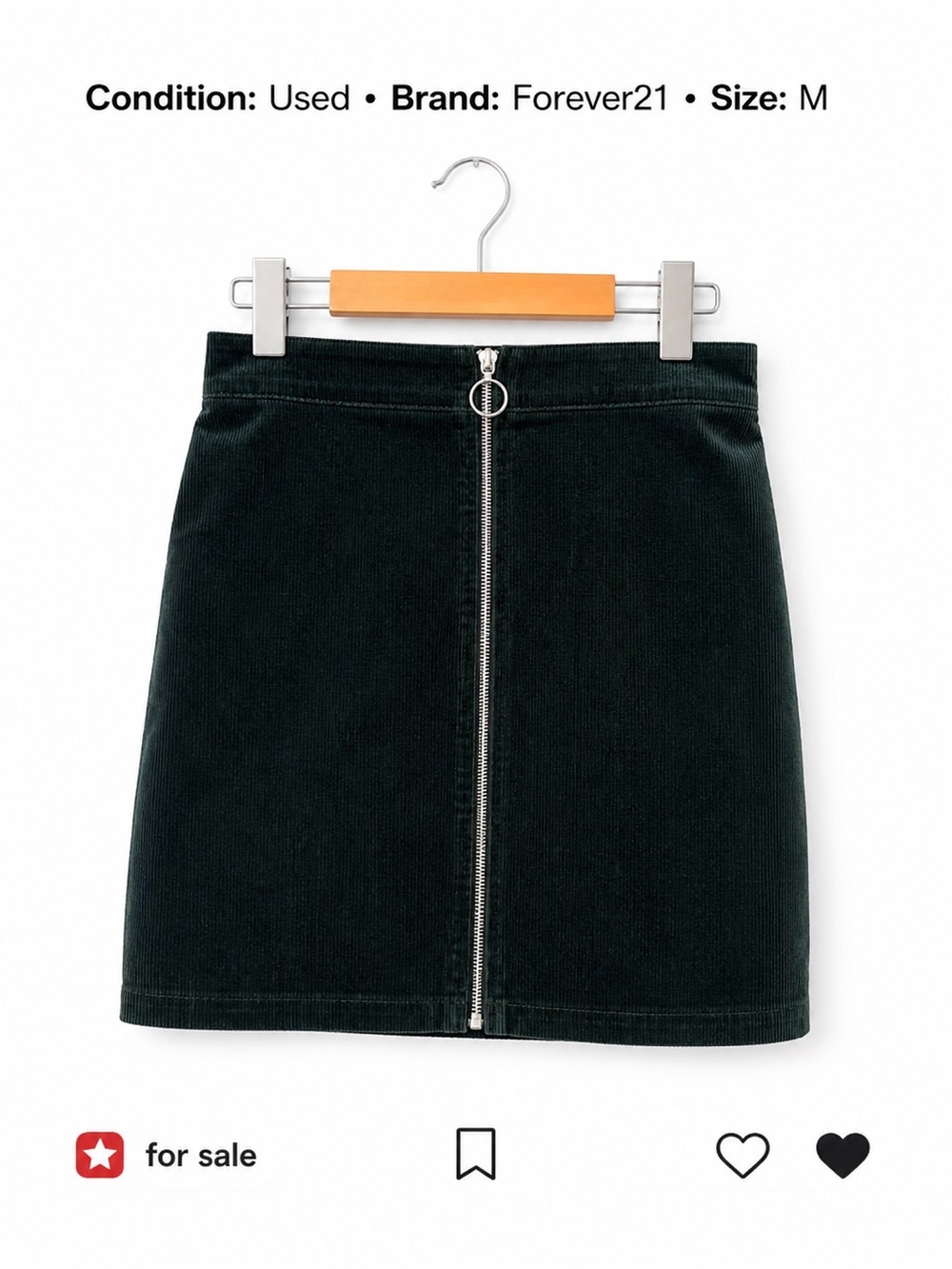 Forever 21 Green Corduroy Zip Mini Skirt – Size M